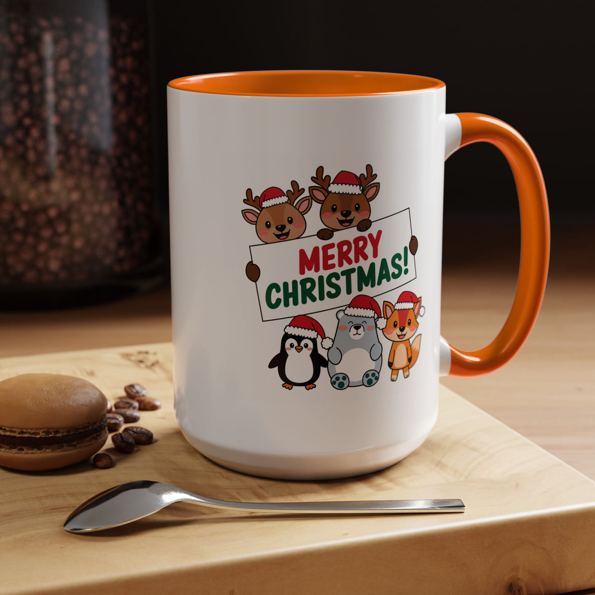Christmas - Merry Christmas Red & Green Text Reindeer Penguin Bear Fox
