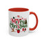Christmas Mug - Merry Christmas Red & Green Text Santa Reindeer Tree Sleigh Ornaments