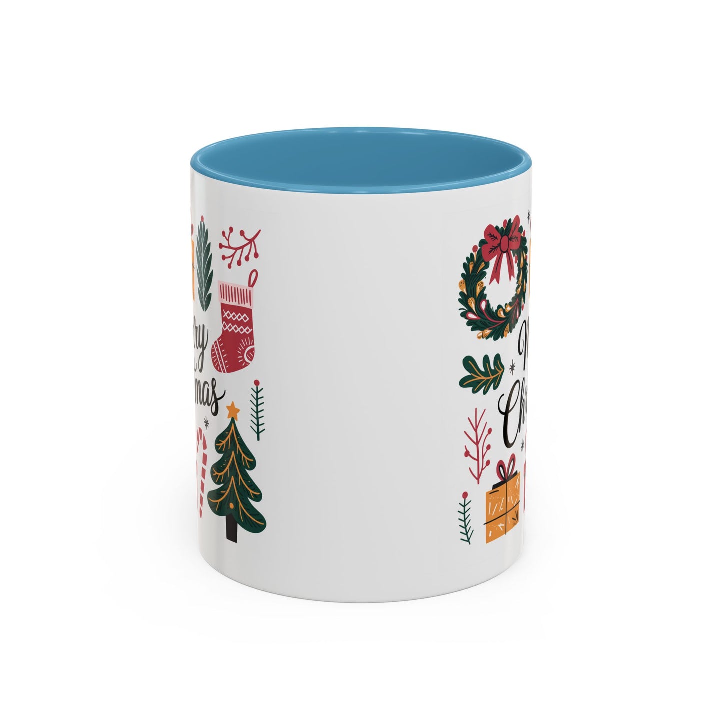 Christmas Mug - Merry Christmas Green Text Presents Tree Candy Cane