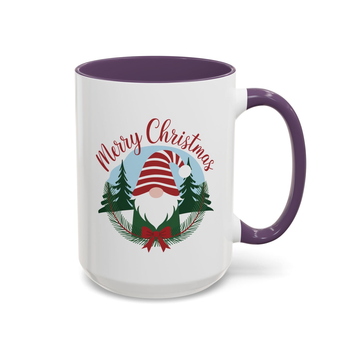 Christmas Mug - Merry Christmas Red Text Gnome Bow Tree