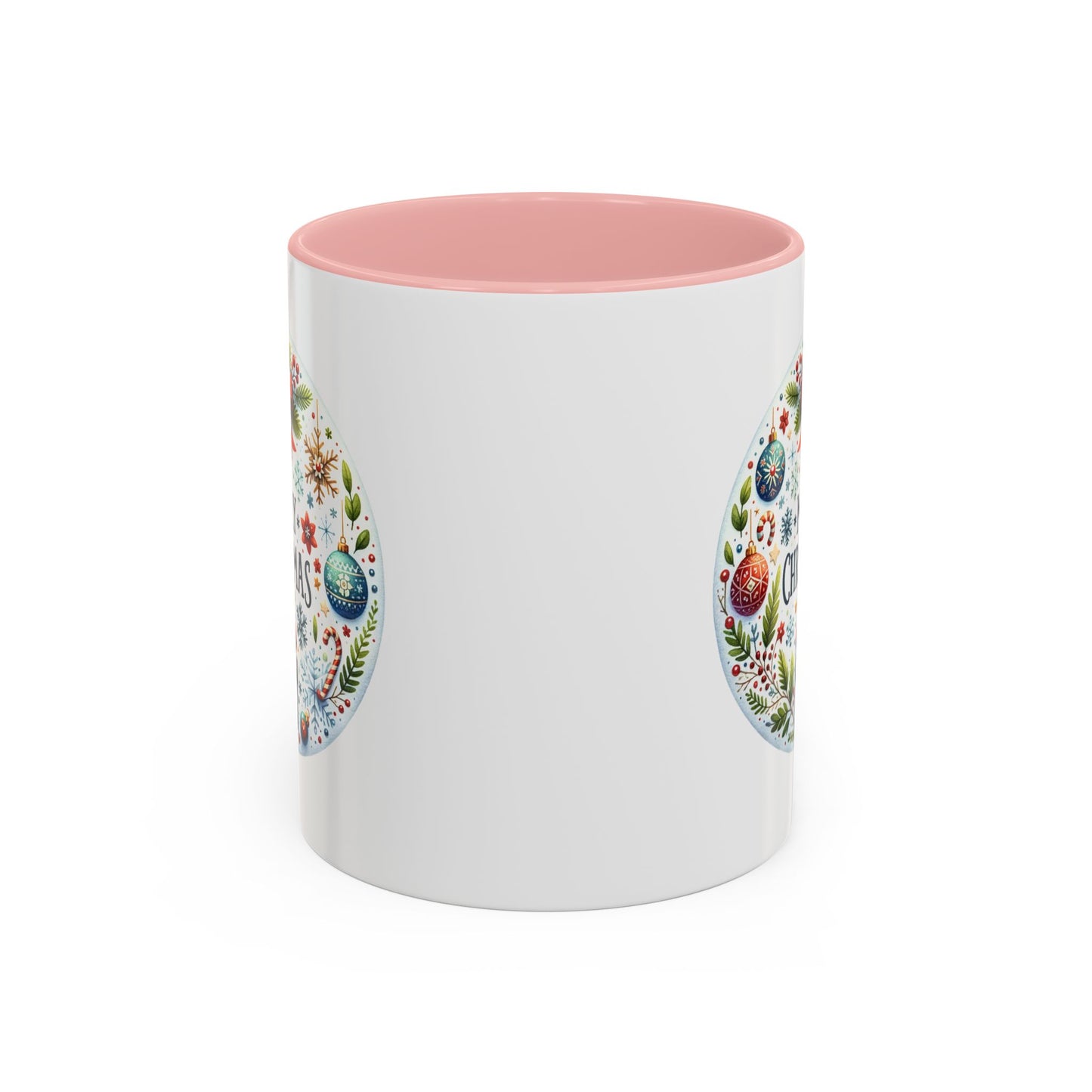 Christmas Mug - Merry Christmas Blue Text Bow Present Ornaments