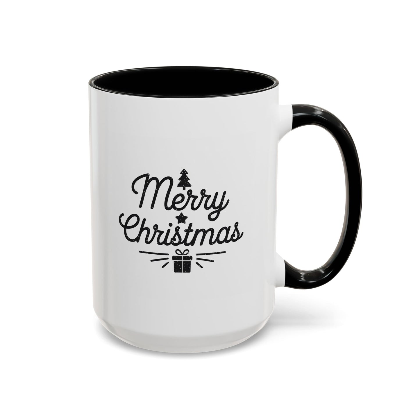 Christmas Mug - Merry Christmas Black Text Tree Star Present
