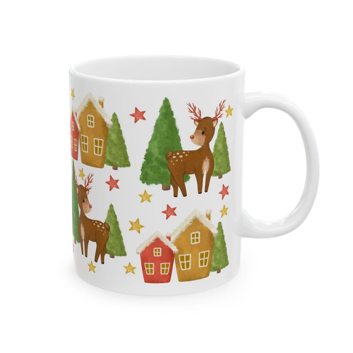 Chistmas Mug -  Reindeer Trees and House Wrap