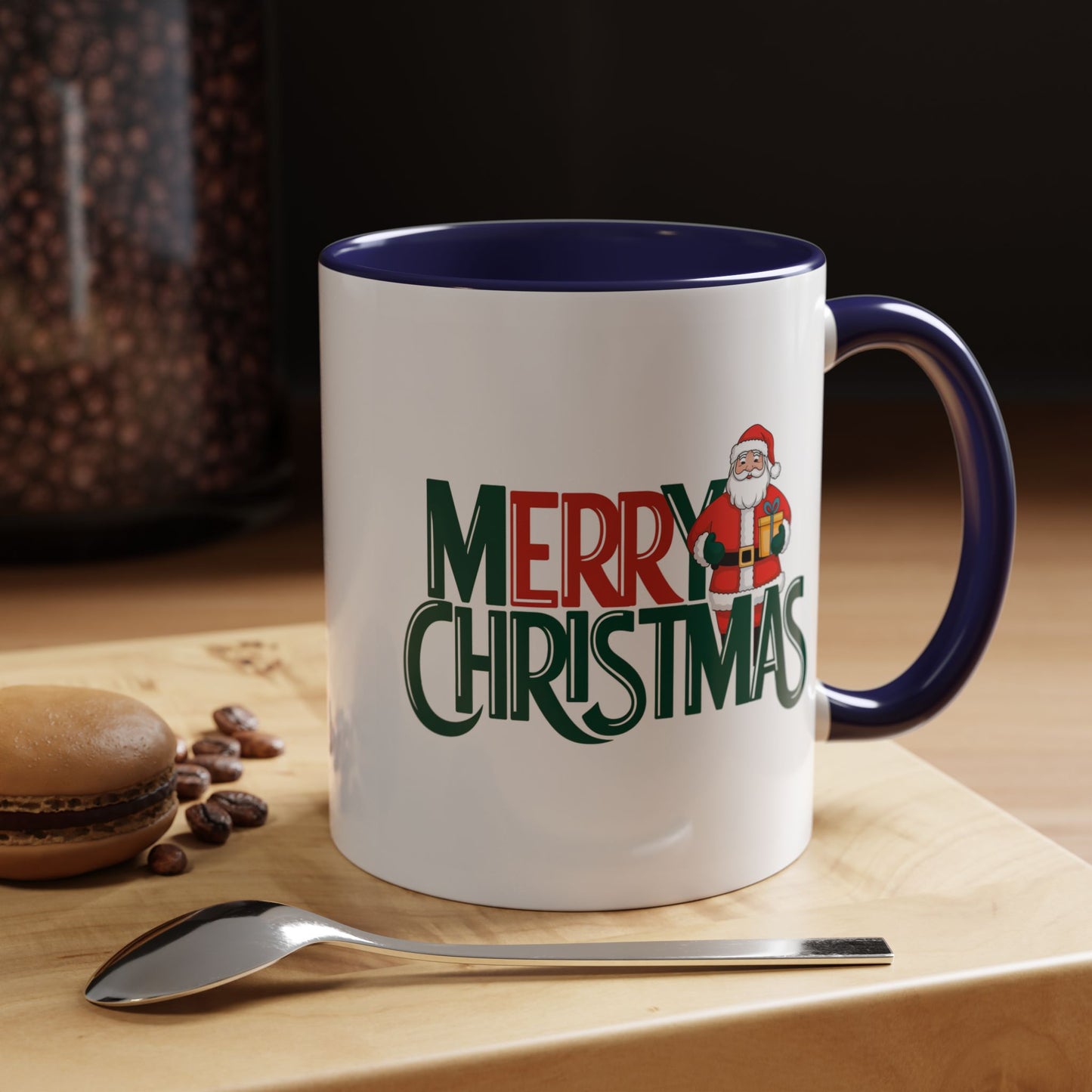 Christmas Mug - Merry Christmas Green & Red Text Santa Present