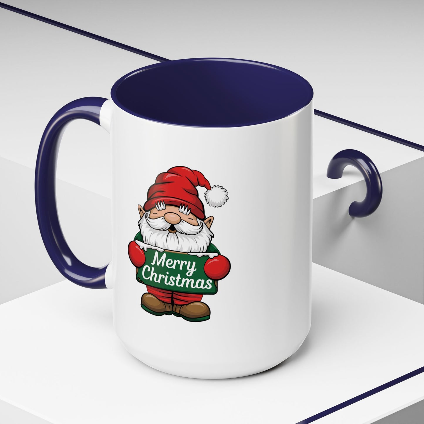 Christmas Mug - Merry Christmas White & Green Text Gnome Snow