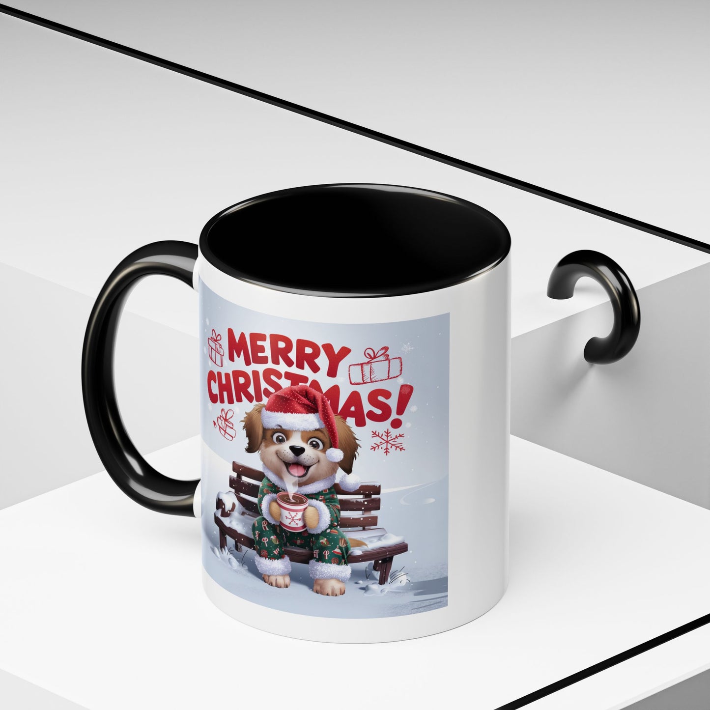 Christmas Mug - Merry Christmas Red Text Puppy Green Top 2