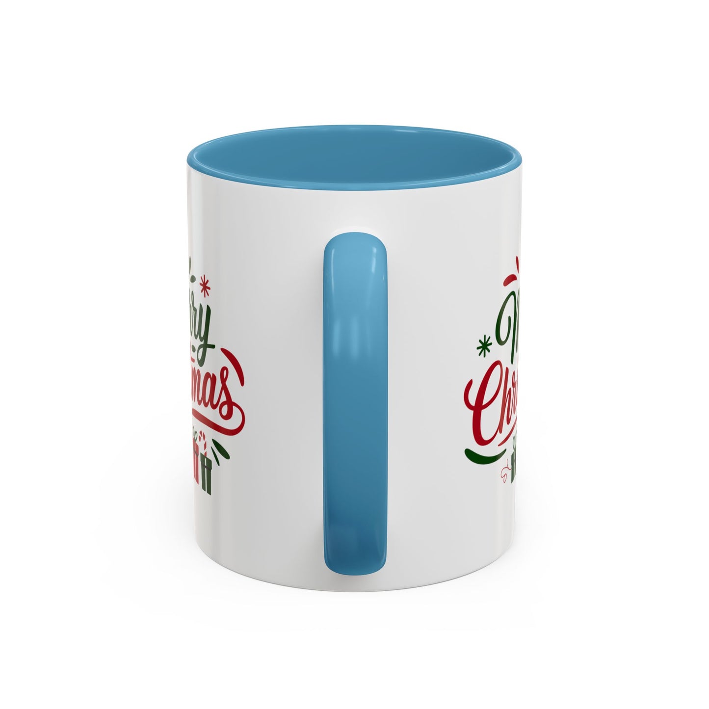 Christmas Mug - Merry Christmas Green & Red Text Tree Snowflakes Presents