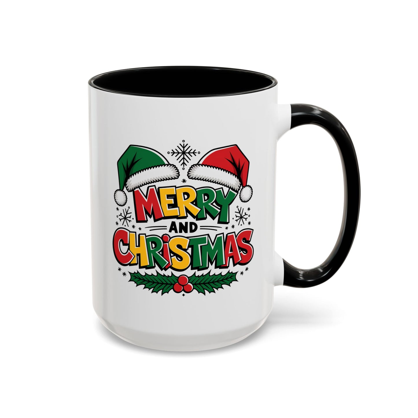 Christmas Mug - Merry Christmas Red Yellow & Green Text Green & Red Hat