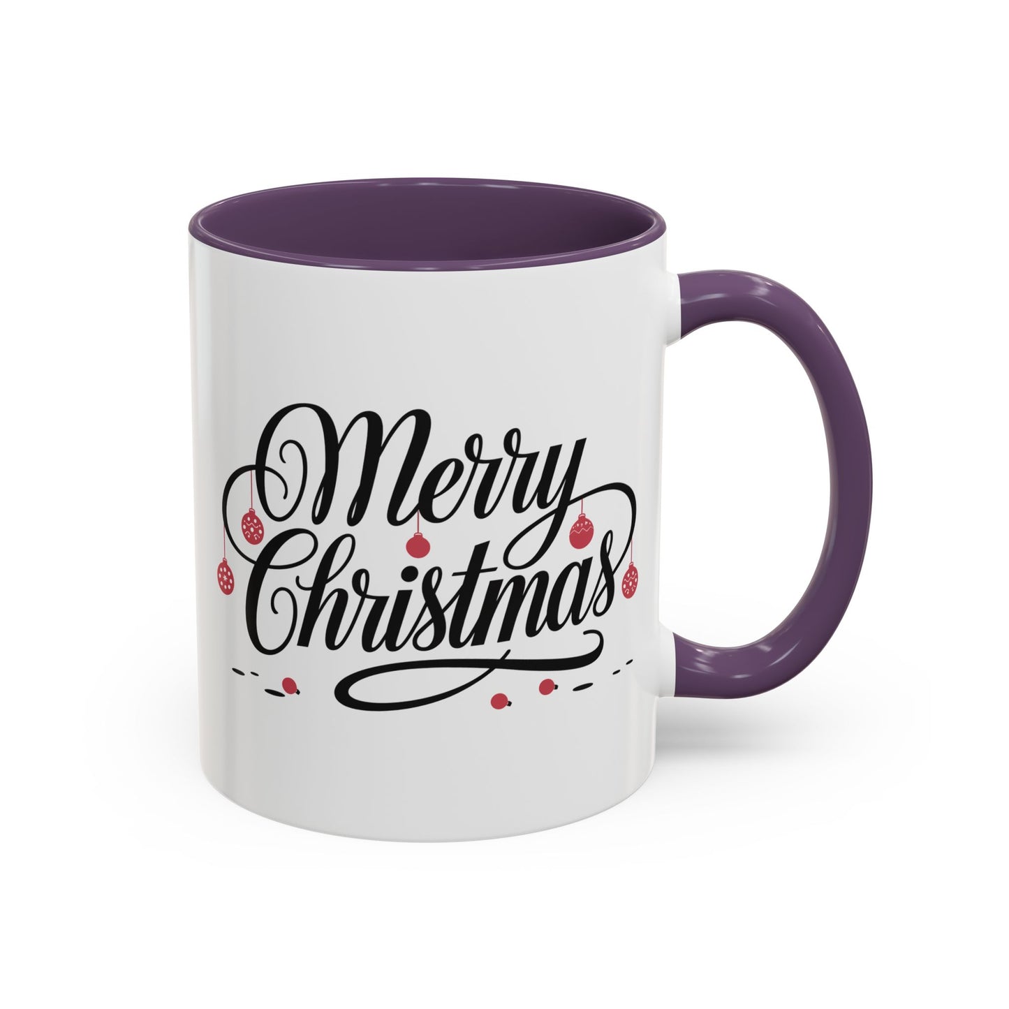 Christmas Mug - Merry Christmas Black Text Red Ornaments