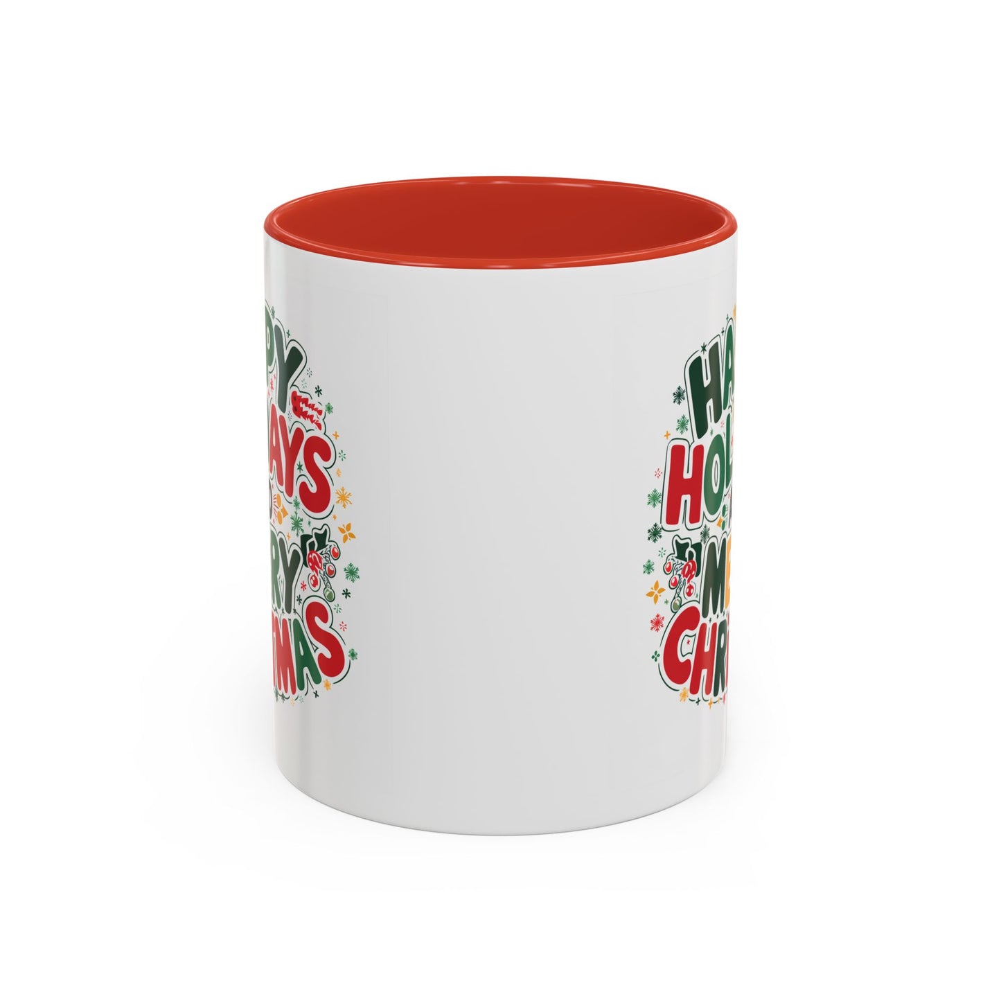 Christmas Mug - Happy Holidays and Merry Christmas Blue Green Yellow Red Text