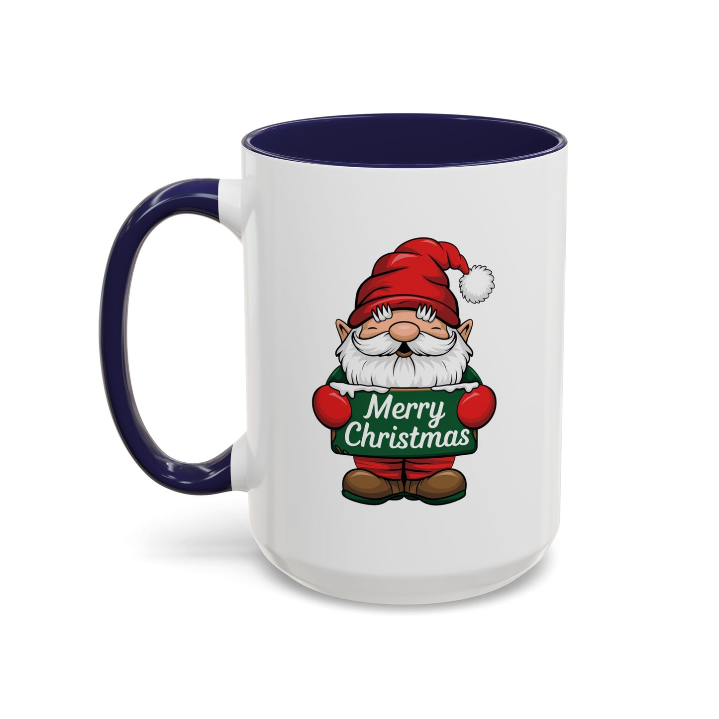 Christmas Mug - Merry Christmas White & Green Text Gnome Snow