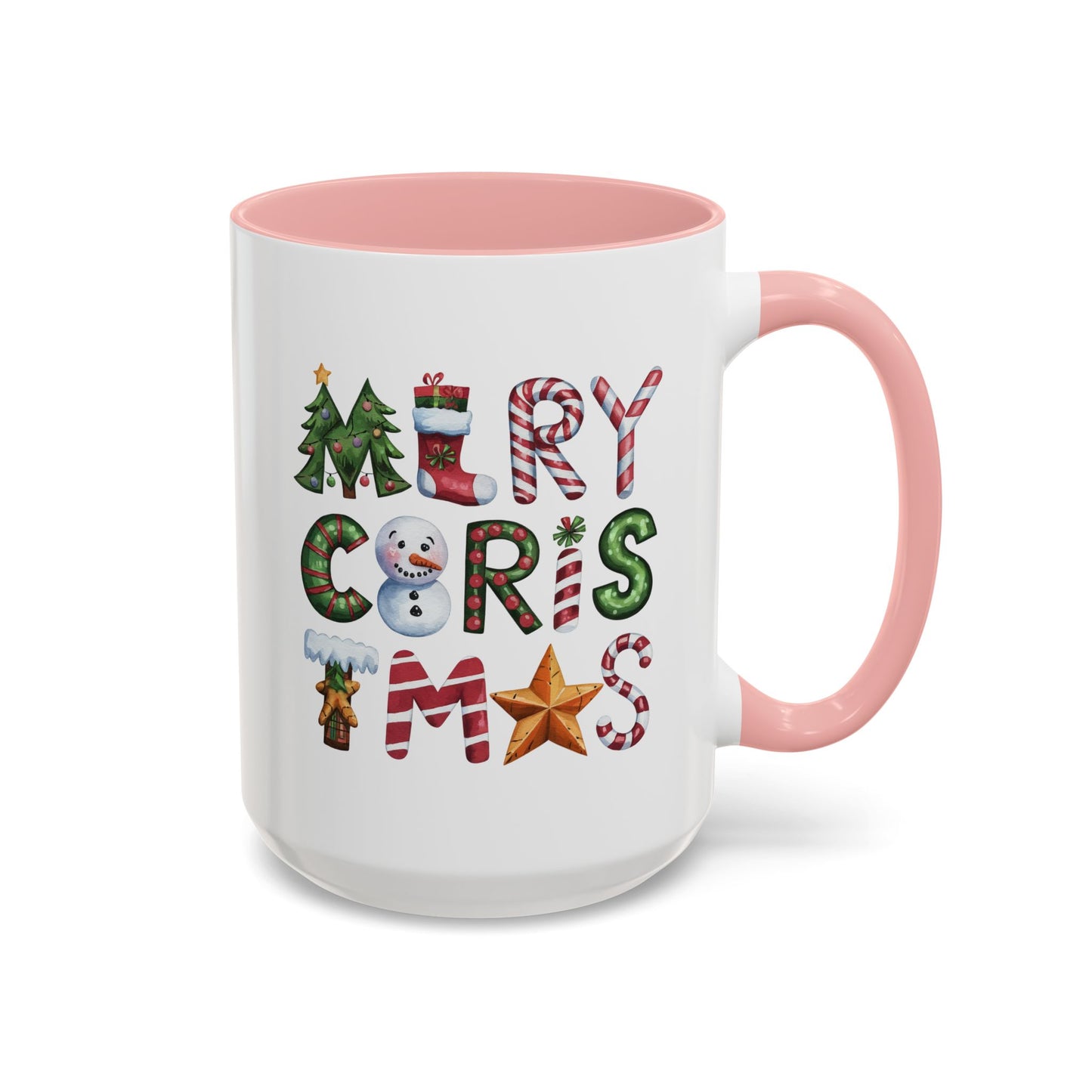Christmas Mug - Merry Christmas Green Red & Gold Patterned Text