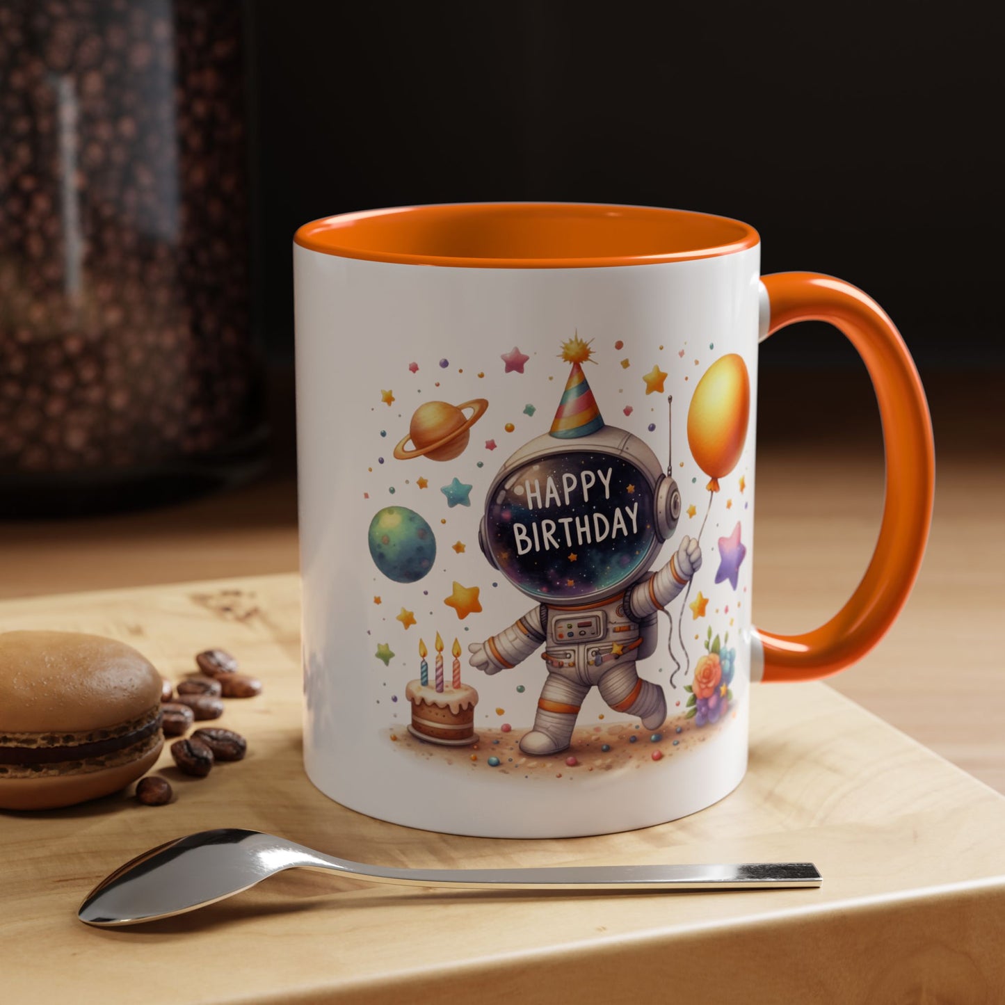 Birthday Mug - Happy Birthday Astronaut, Cake & Balloon
