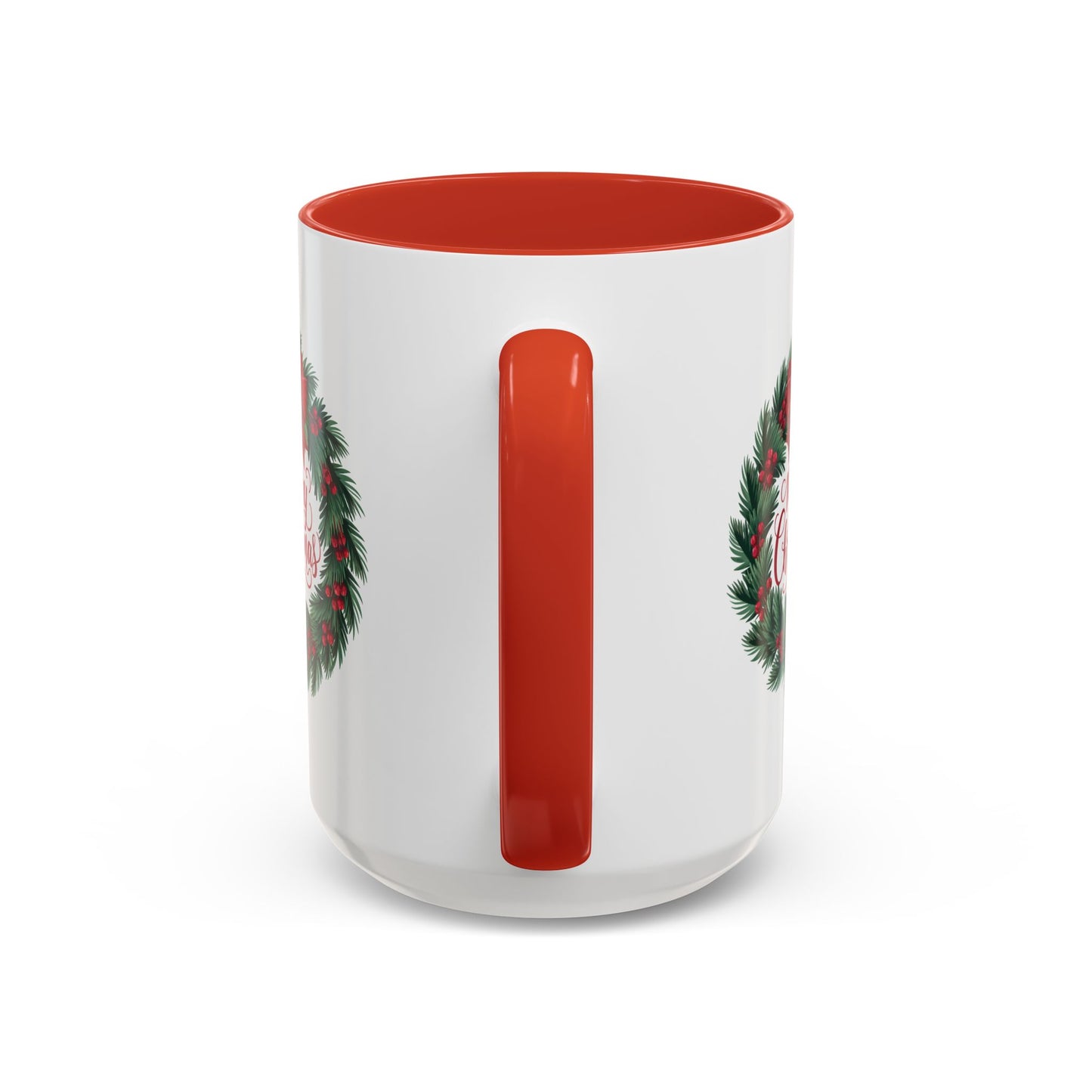 Christmas Mug - Merry Christmas Red Text Bow Wreath