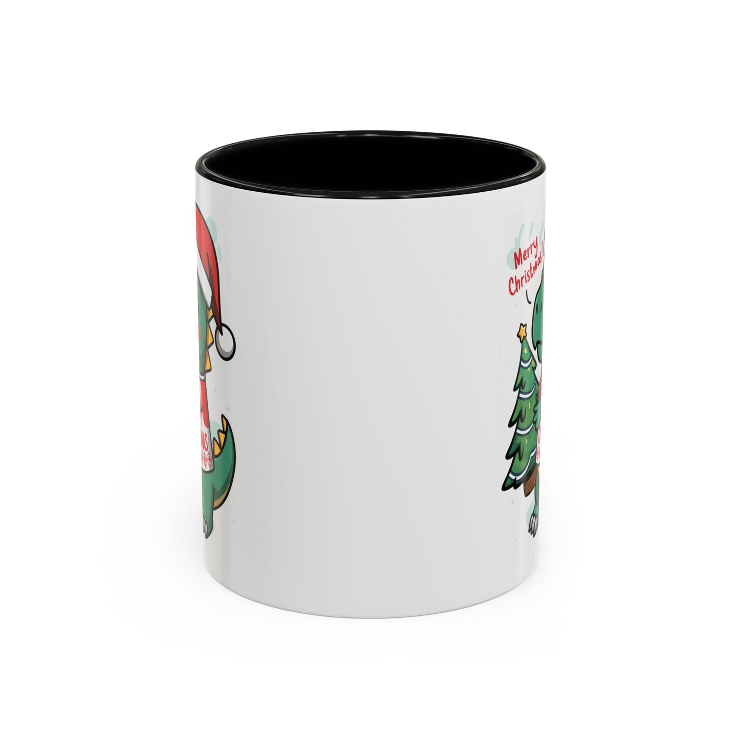 Christmas Mug - Merry Christmas Red Text Dinosaur Tree