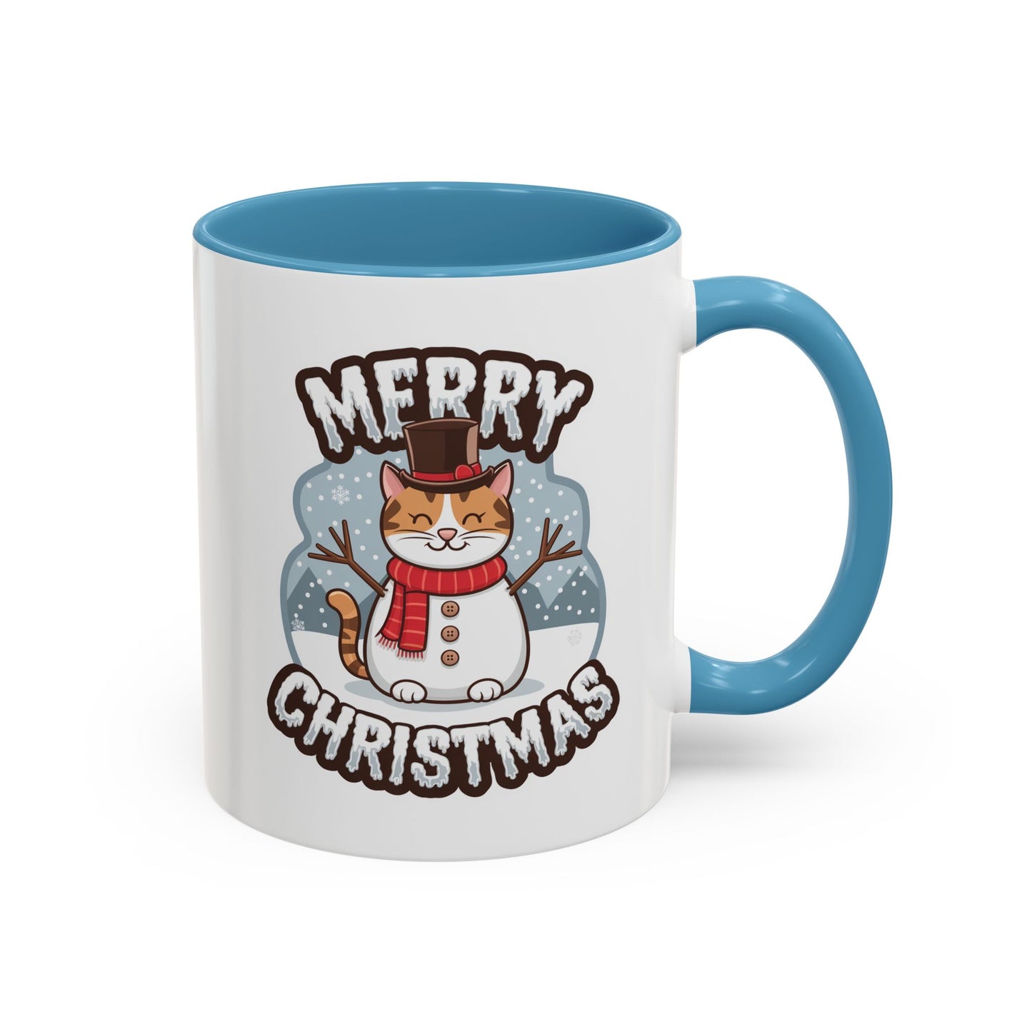 Christmas Mug - Merry Christmas Black & White Text Snowman Cat