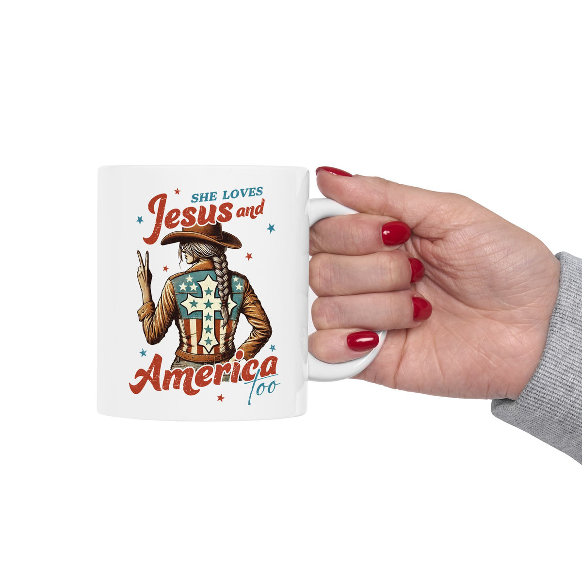 4th of July Mug - She Loves Jesus & America Too Cowgirl