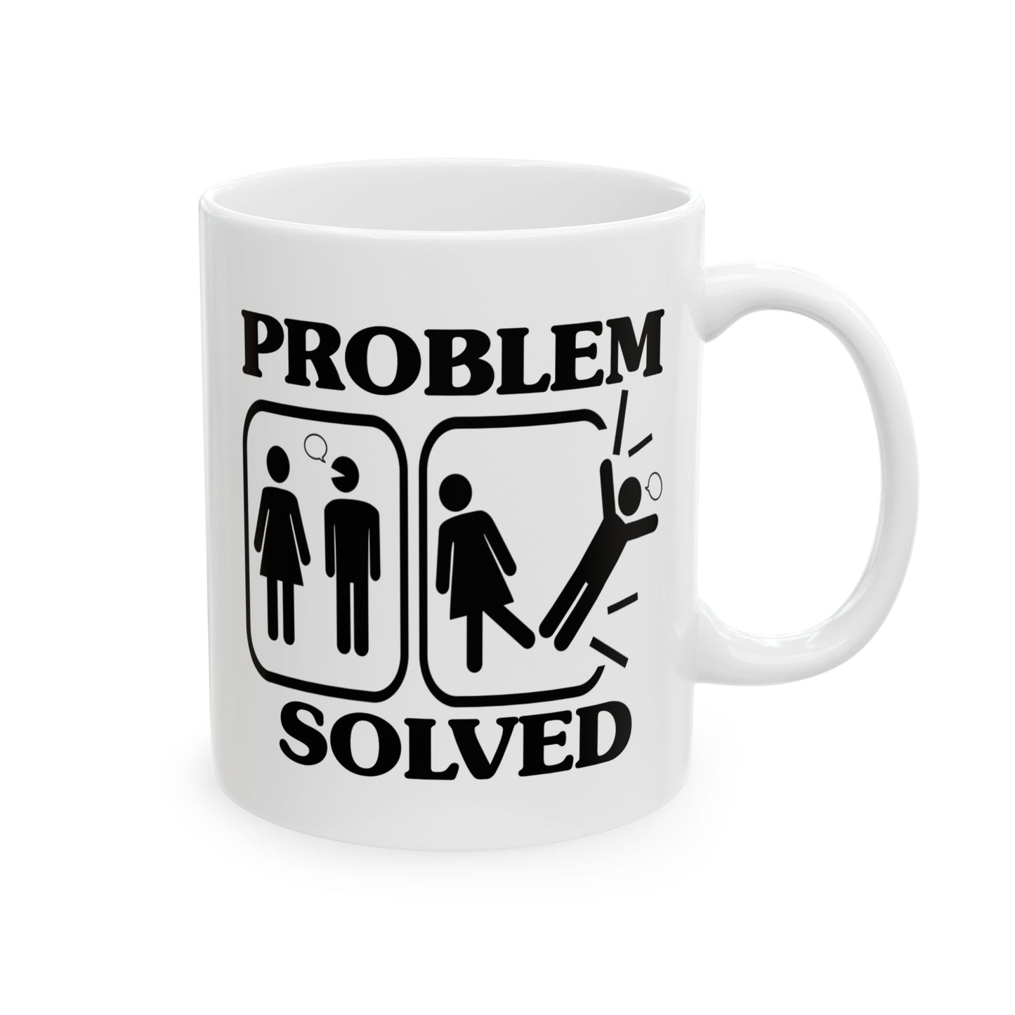 Humor Mug - Problem Solved - Girl Kicks Boy