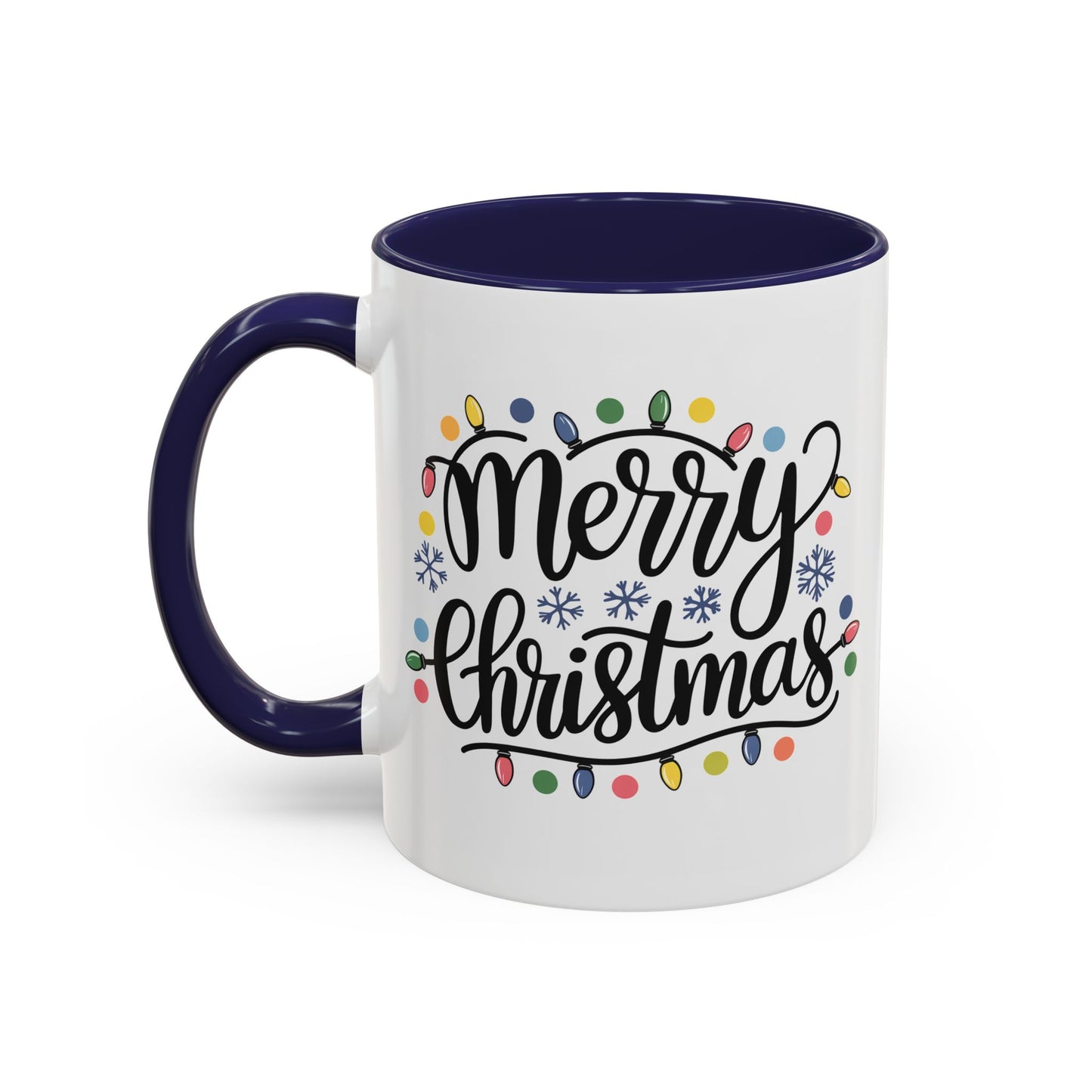 Christmas Mug - Merry Christmas Black Text Colored Lights