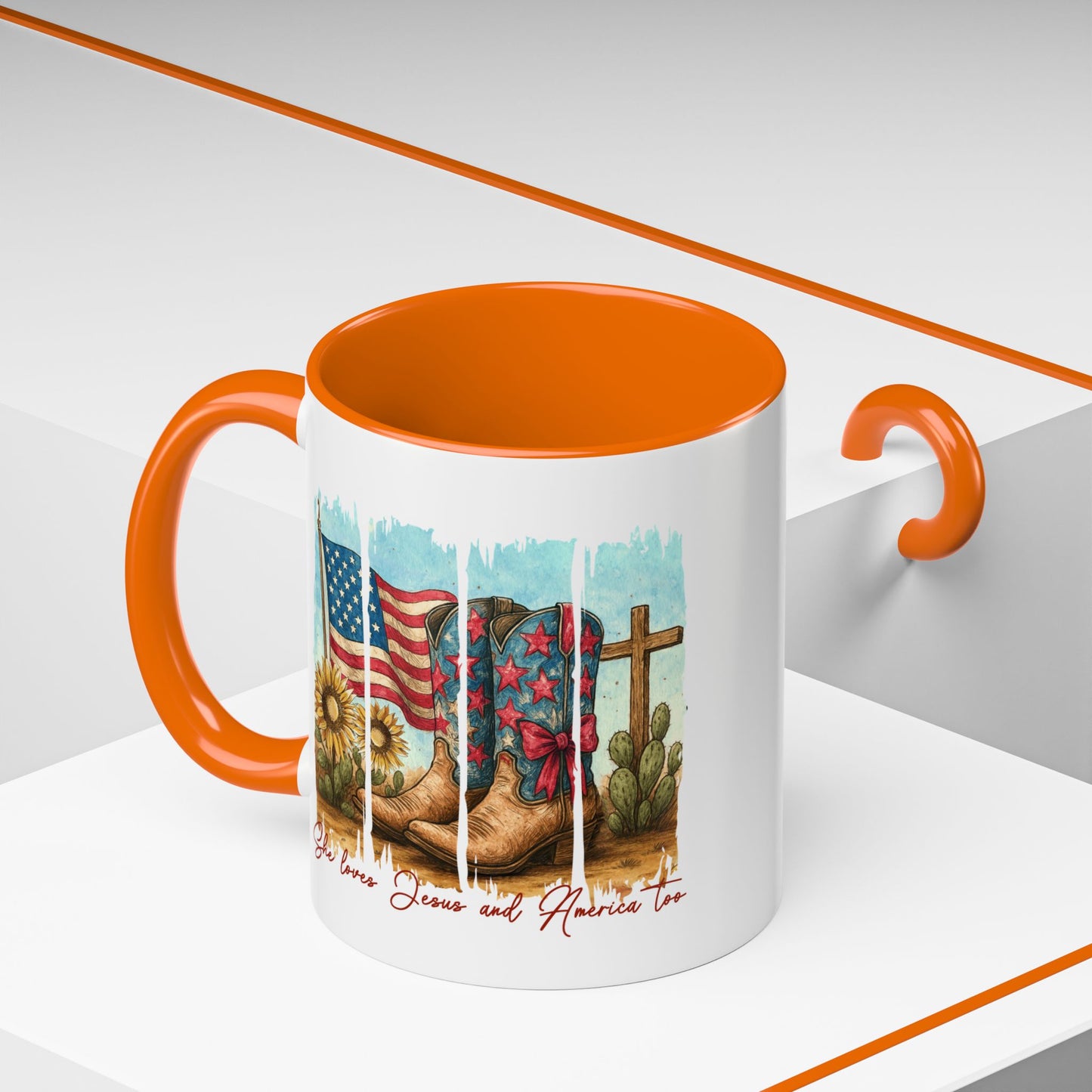 4th of July Mug - She Loves Jesus & America Too Boots