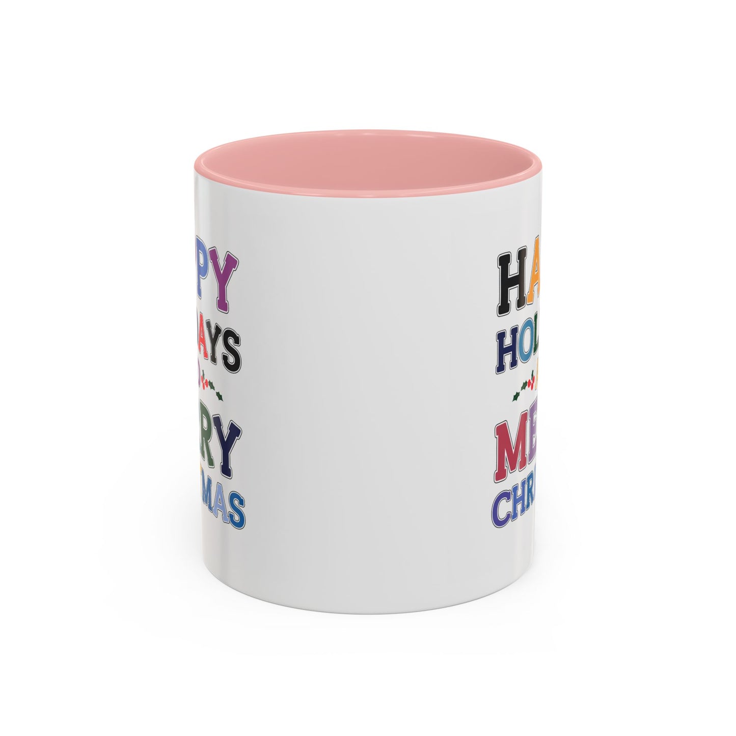 Christmas Mug - Happy Holidays and Merry Christmas Blue Yellow Purple Orange Red Text