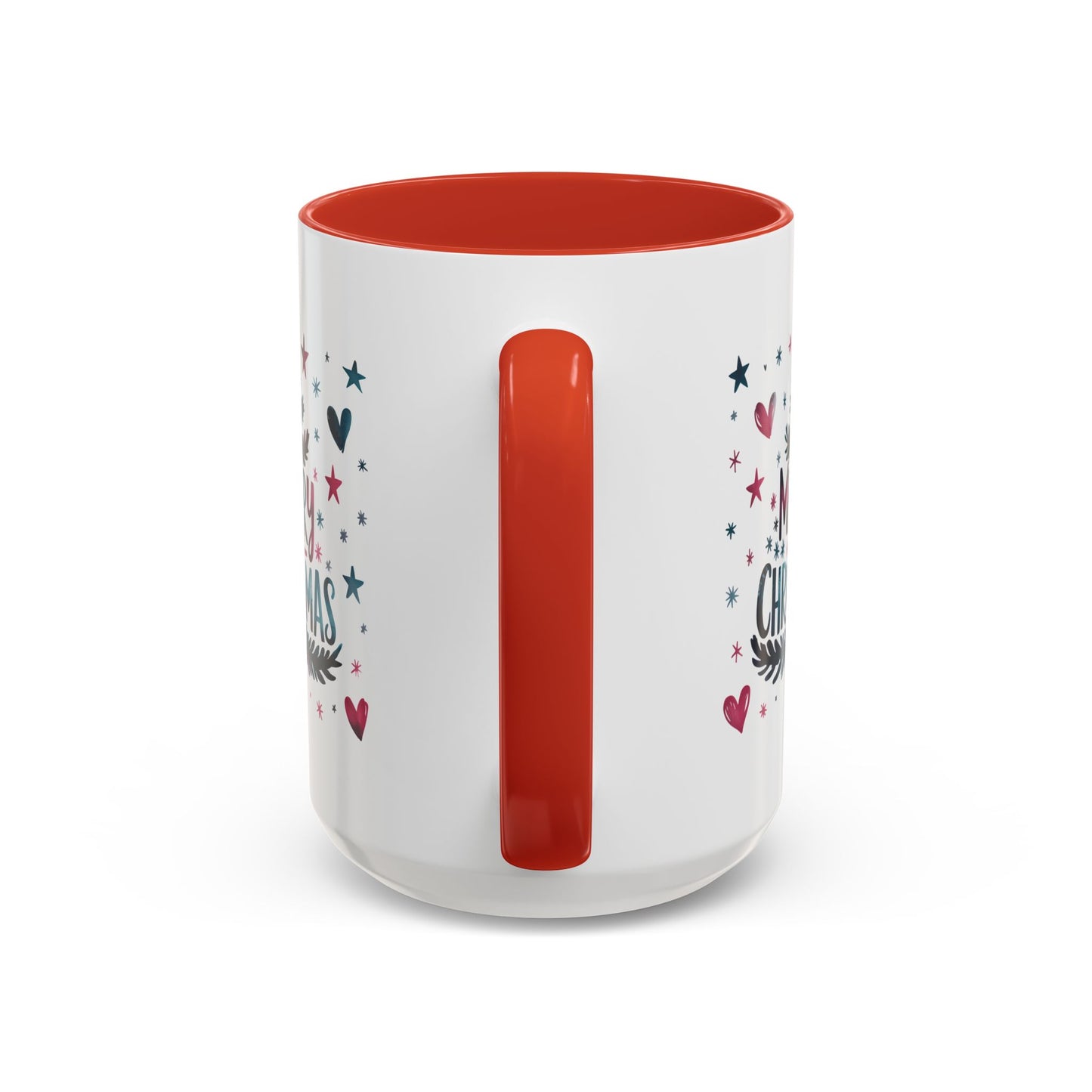 Christmas Mug - Merry Christmas Maroon & Blue Text Tree Hearts Stars
