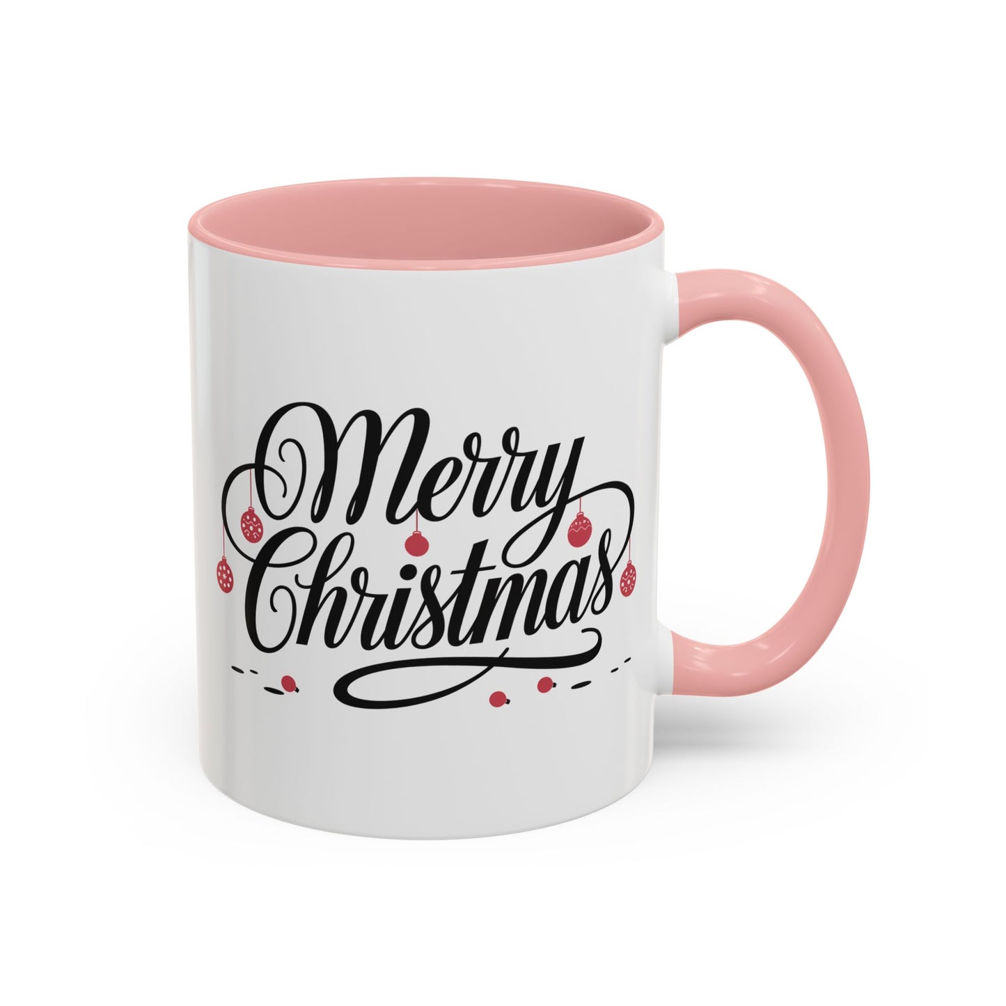 Christmas Mug - Merry Christmas Black Text Red Ornaments