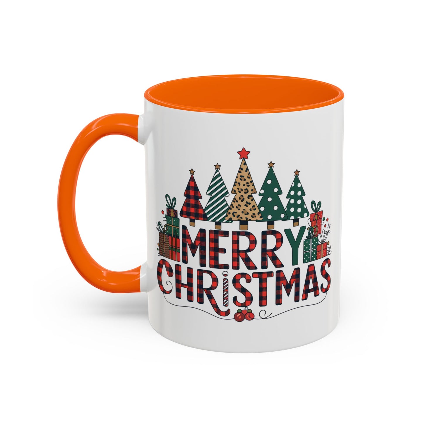 Christmas Mug - Merry Christmas Tartan Text Trees Presents