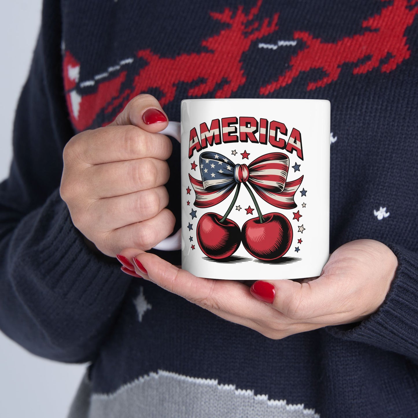 4th of July Mug - America Cherry Bow