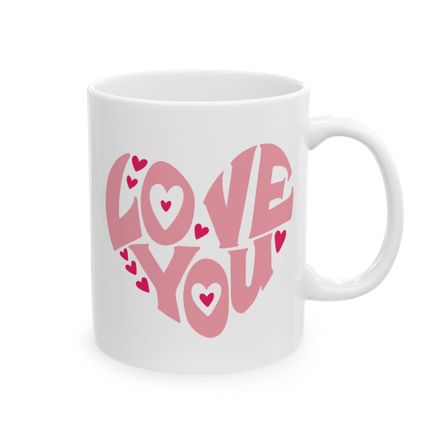 Anniversary Mug - Love You Heart Shaped Lettering