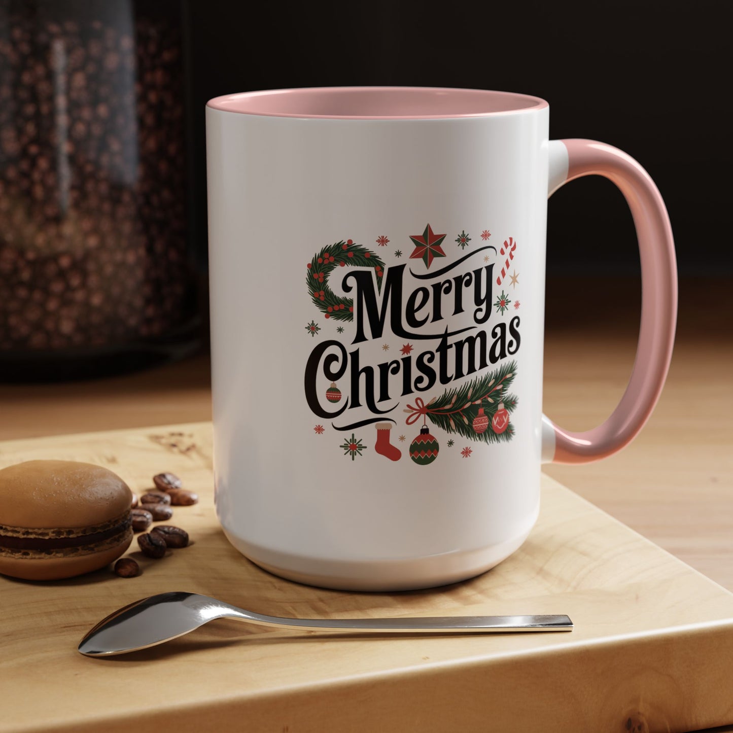 Christmas Mug - Merry Christmas Black Text Star Stocking Ornament Candy Cane