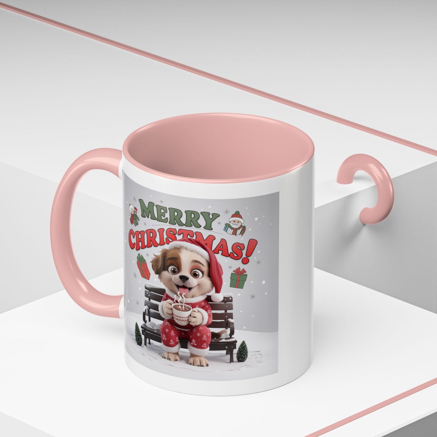 Christmas Mug - Merry Christmas Red Text Puppy Red Top