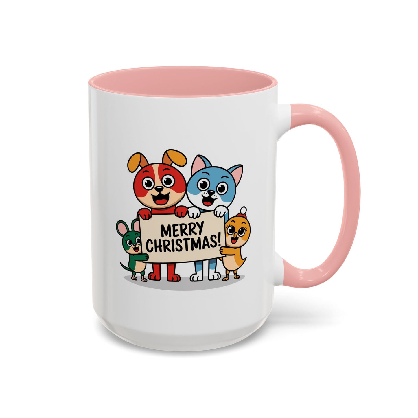 Christmas Mug - Merry Christmas Black Text Mouse Dog Cat Bird