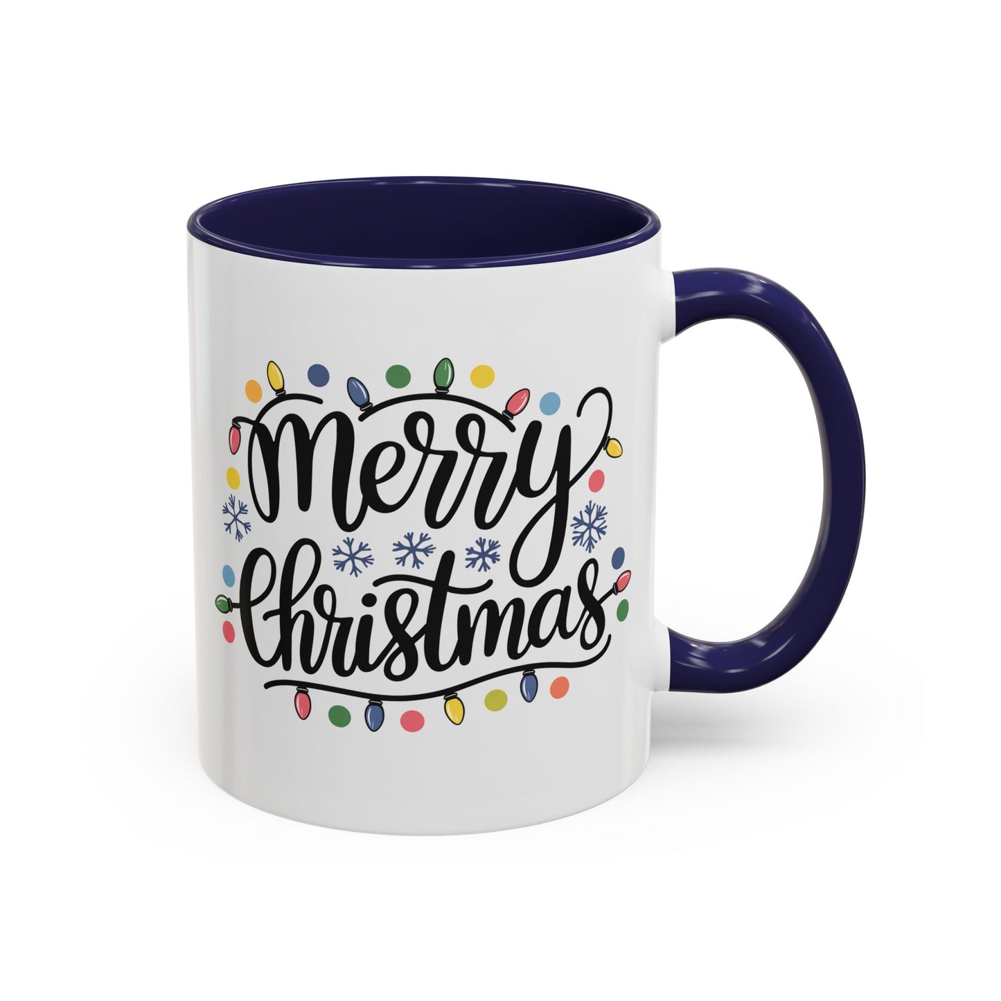 Christmas Mug - Merry Christmas Black Text Colored Lights