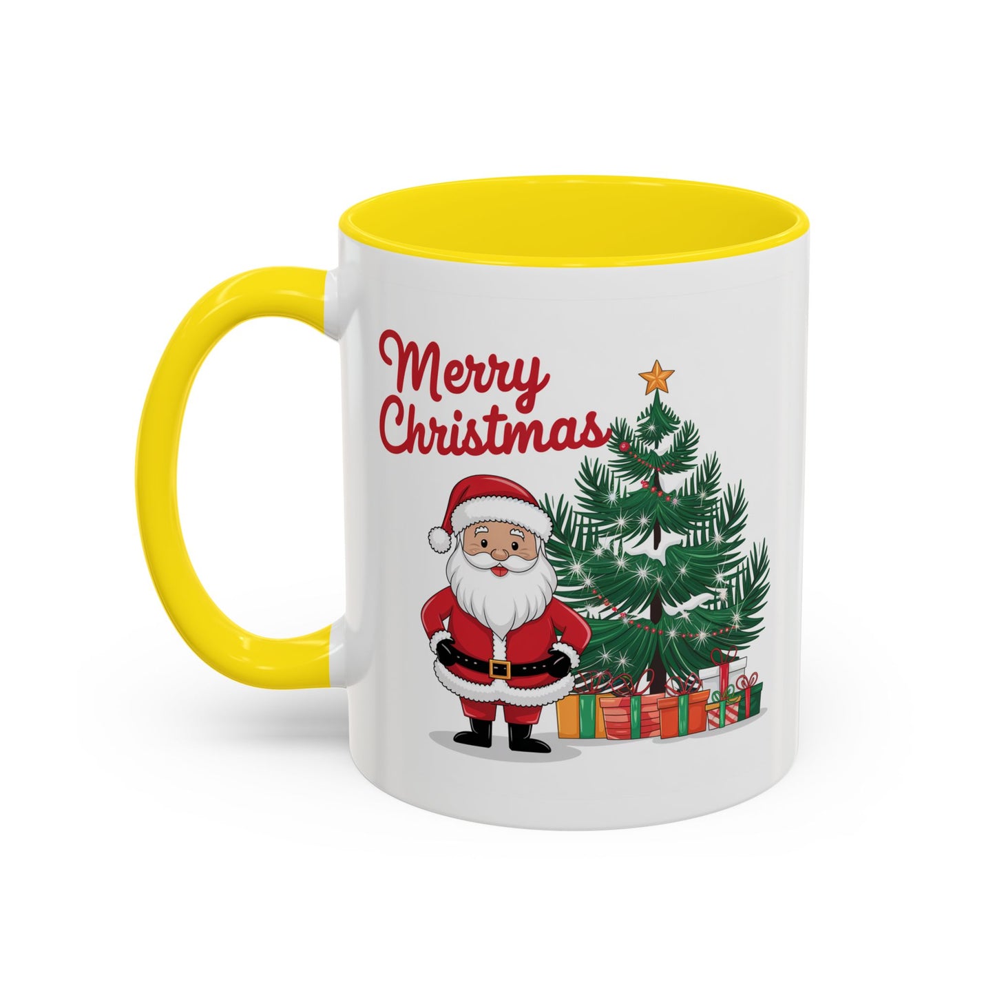 Christmas Mug - Merry Christmas Red Text Santa Tree Presents