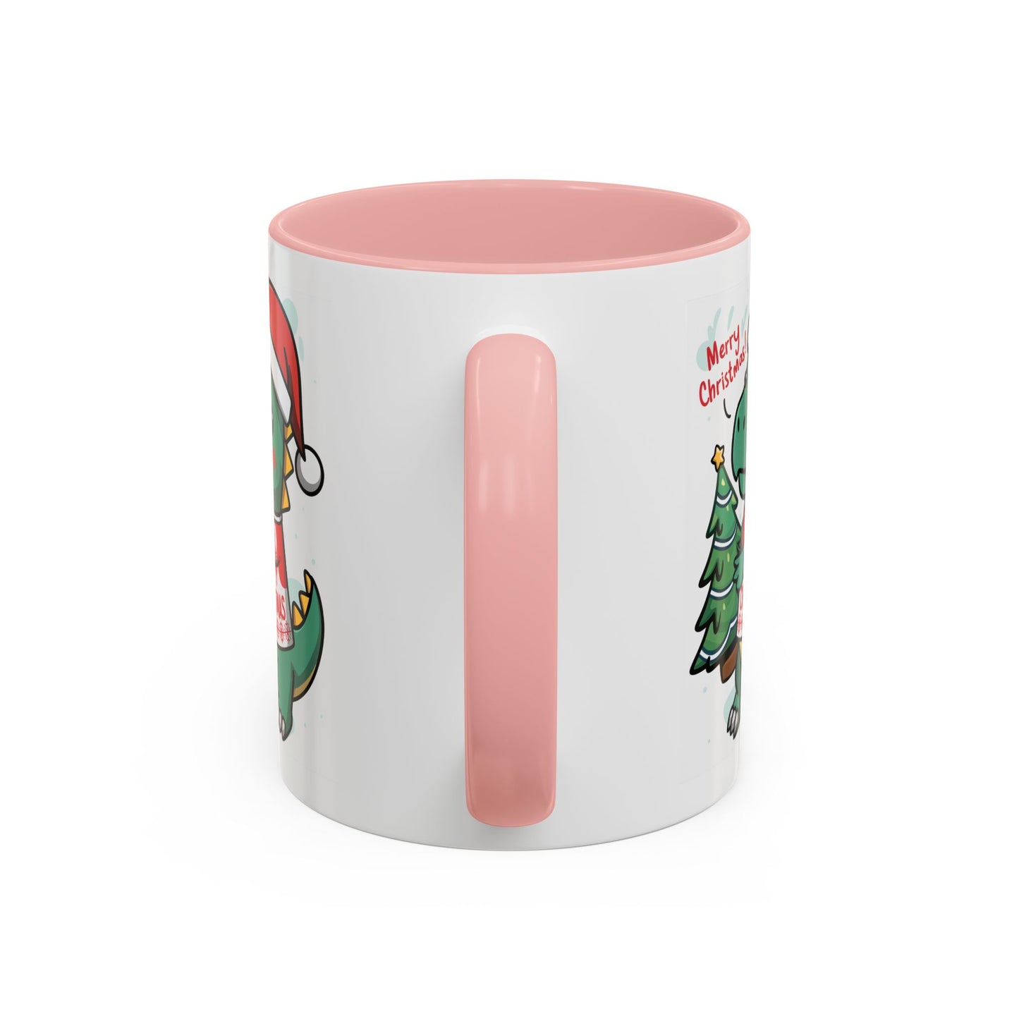 Christmas Mug - Merry Christmas Red Text Dinosaur Tree