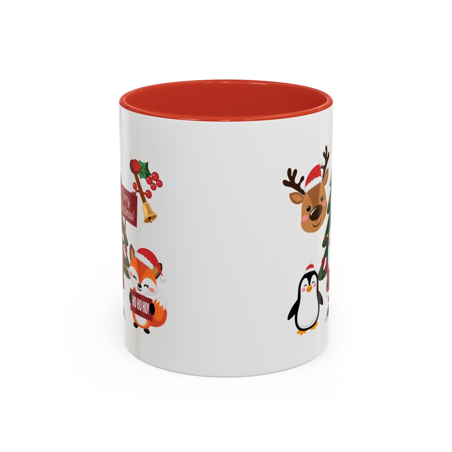 Christmas - Merry Christmas White Text Santa Reindeer Penguin Fox