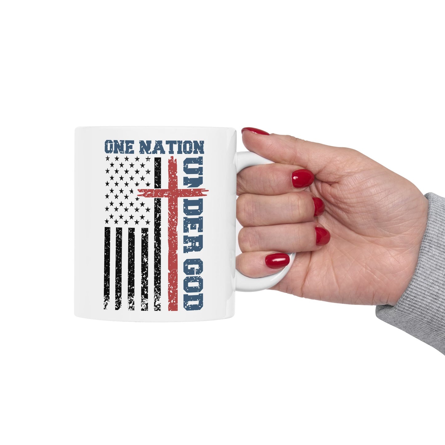 4th of July Mug - One Nation Under God Flag Cross