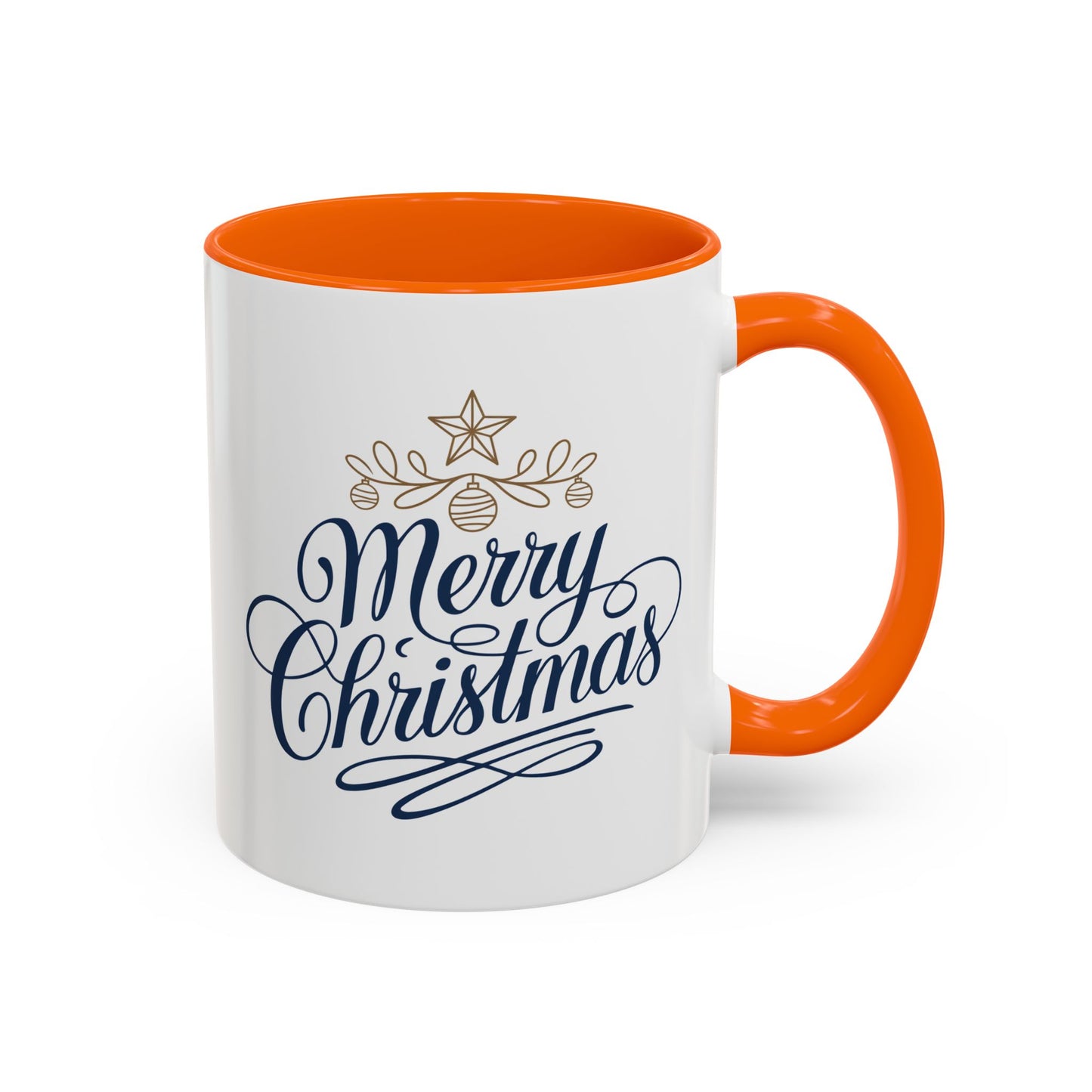 Christmas Mug - Merry Christmas Blue Text Gold Ornaments