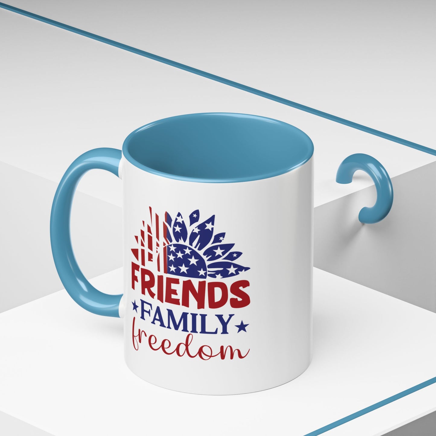 4th of July Mug - Friends Family Freedom Sunflower