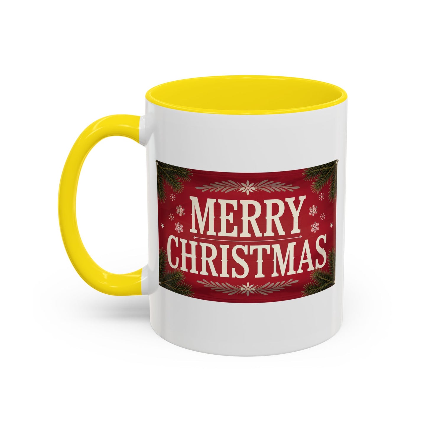 Christmas Mug - Merry Christmas Cream Text Maroon Background