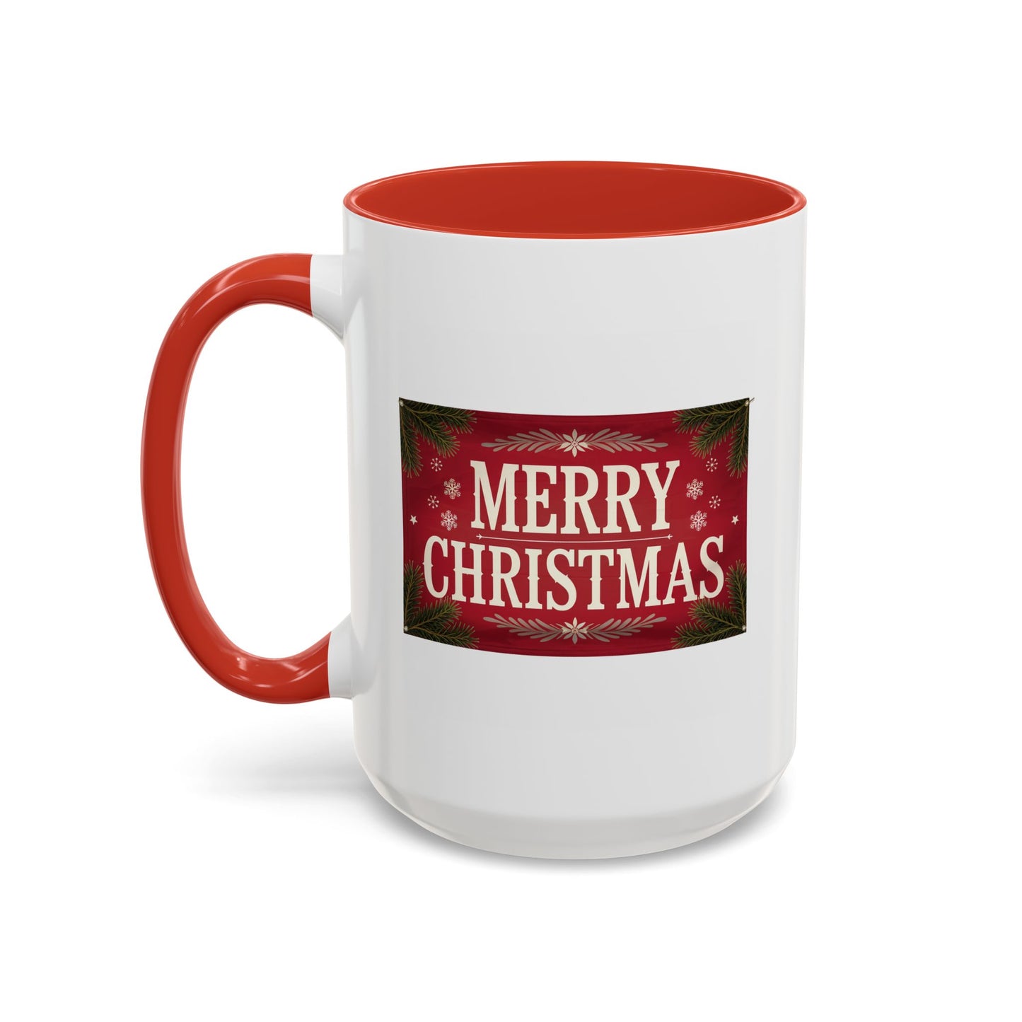 Christmas Mug - Merry Christmas Cream Text Maroon Background