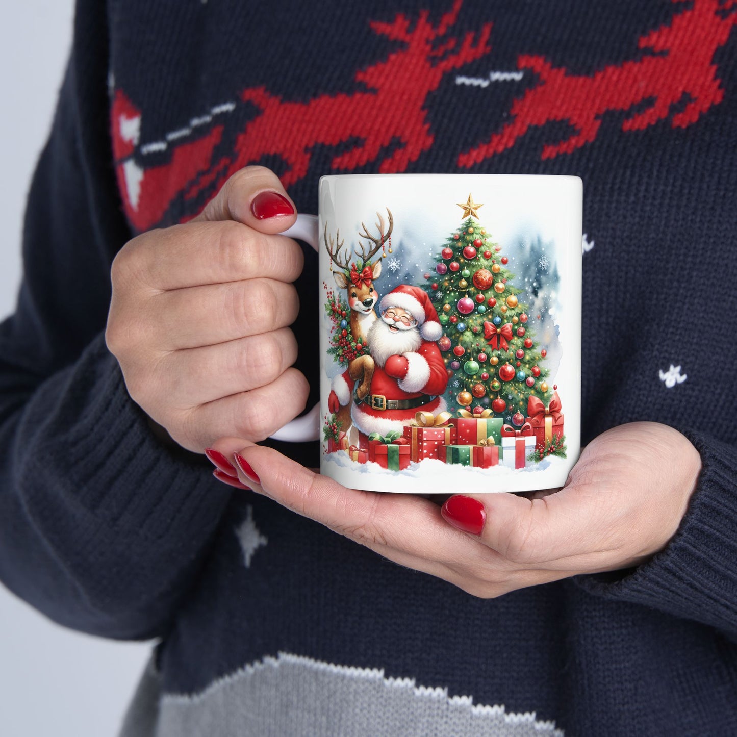 Christmas Mug - Santa Reindeer Tree Presents
