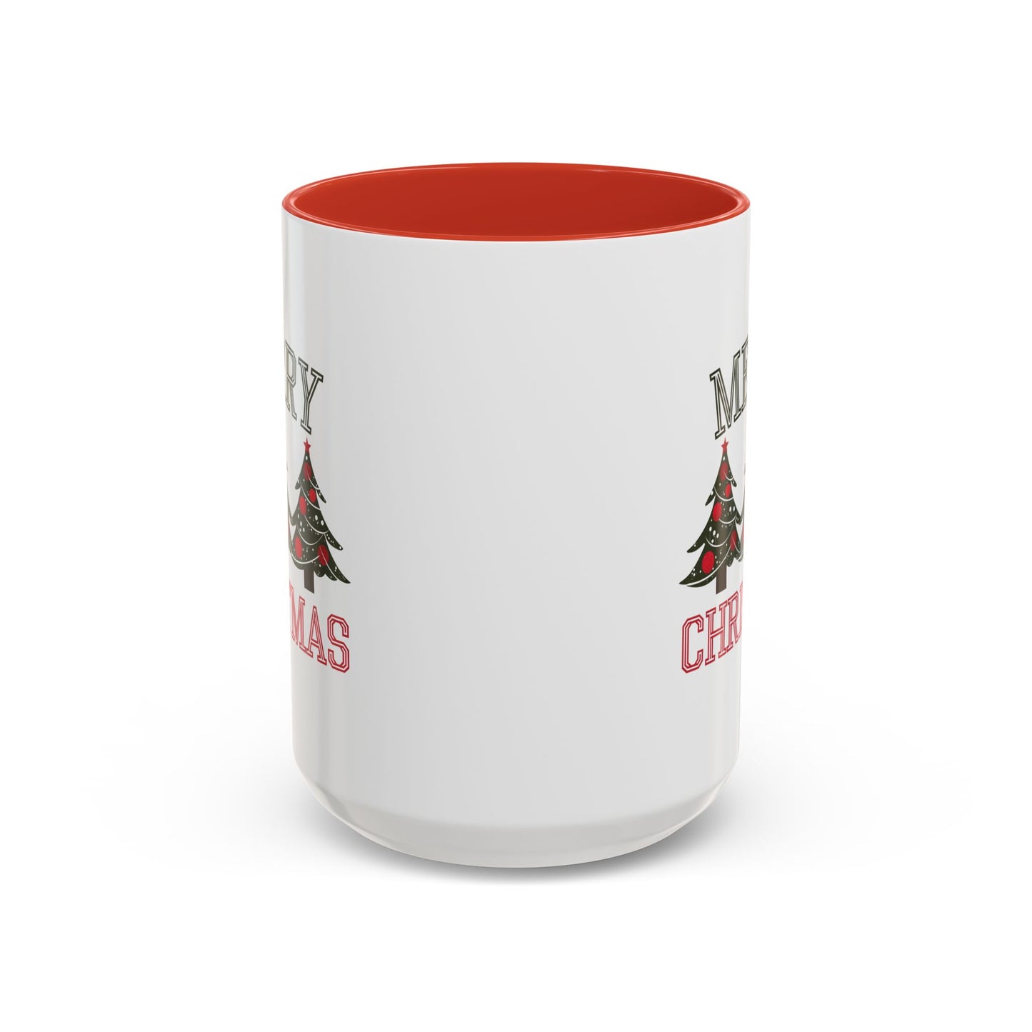Christmas Mug - Merry Christmas Green & Red Text Decorative Trees