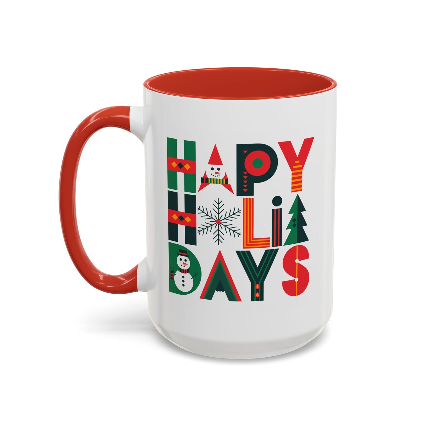 Christmas Mug - Happy Holidays Green Red & Blue Decorative Text