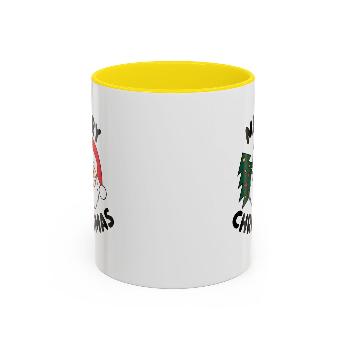 Christmas Mug - Merry Christmas Black Text Santa Tree