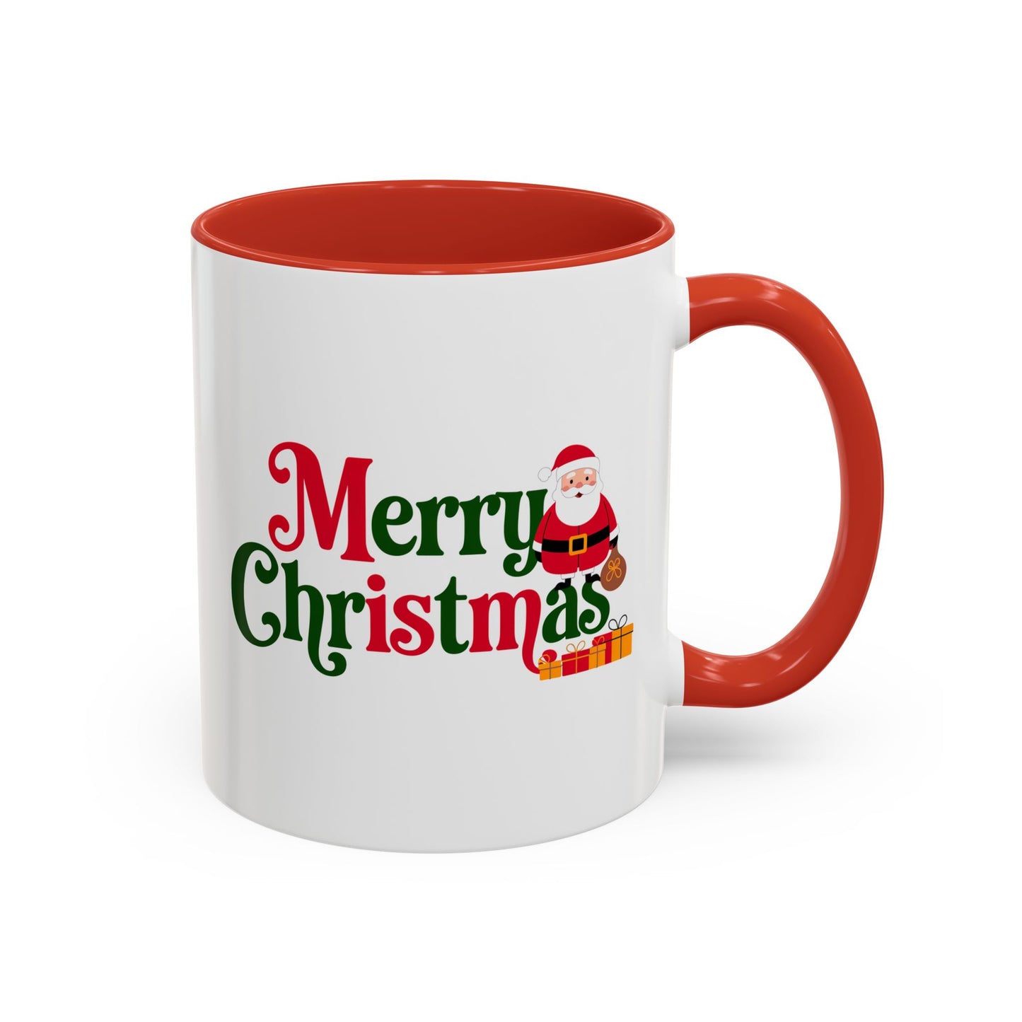 Christmas Mug - Merry Christmas Green & Red Text Santa Presents