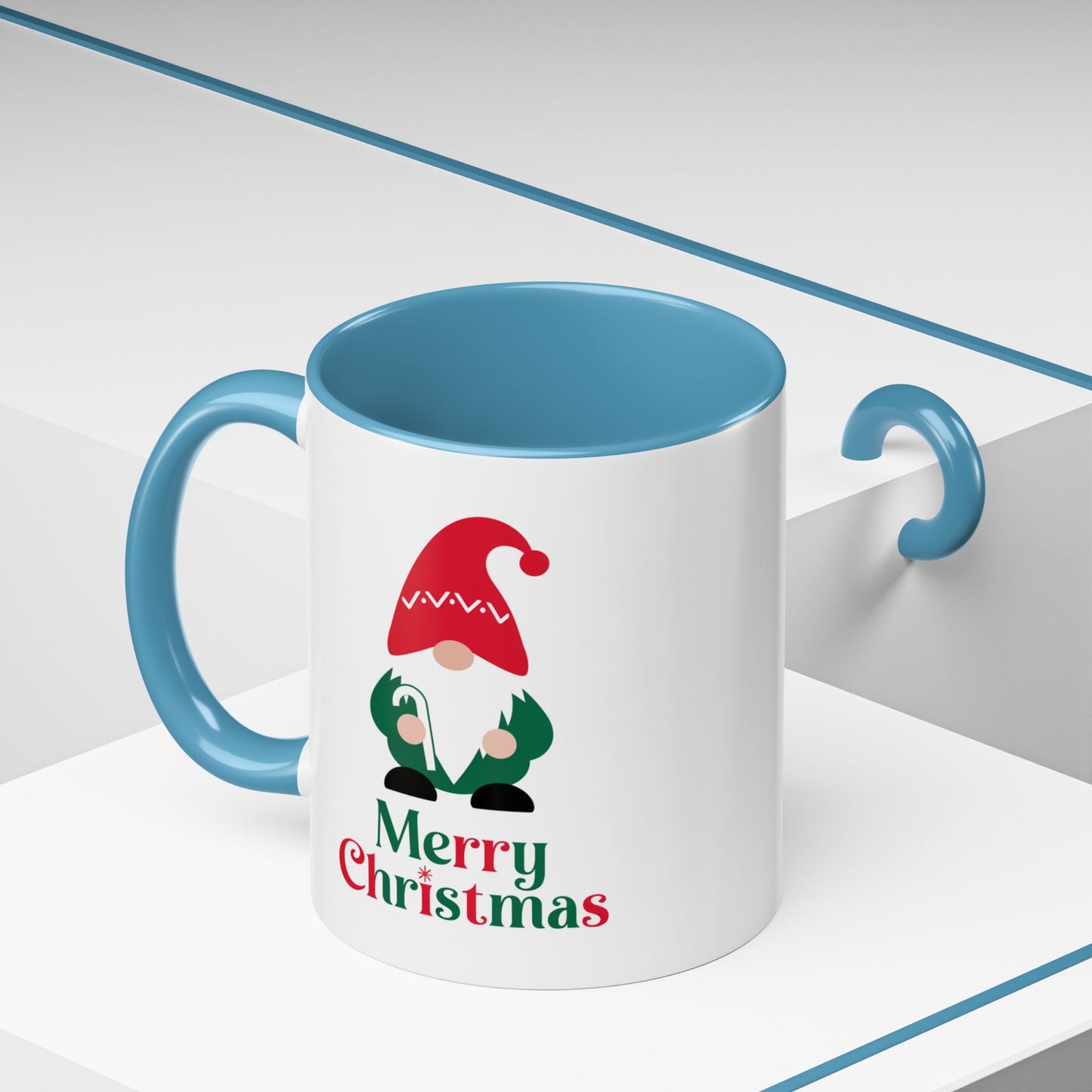 Christmas Mug - Merry Christmas Green & Red Text Gnome Candy Cane