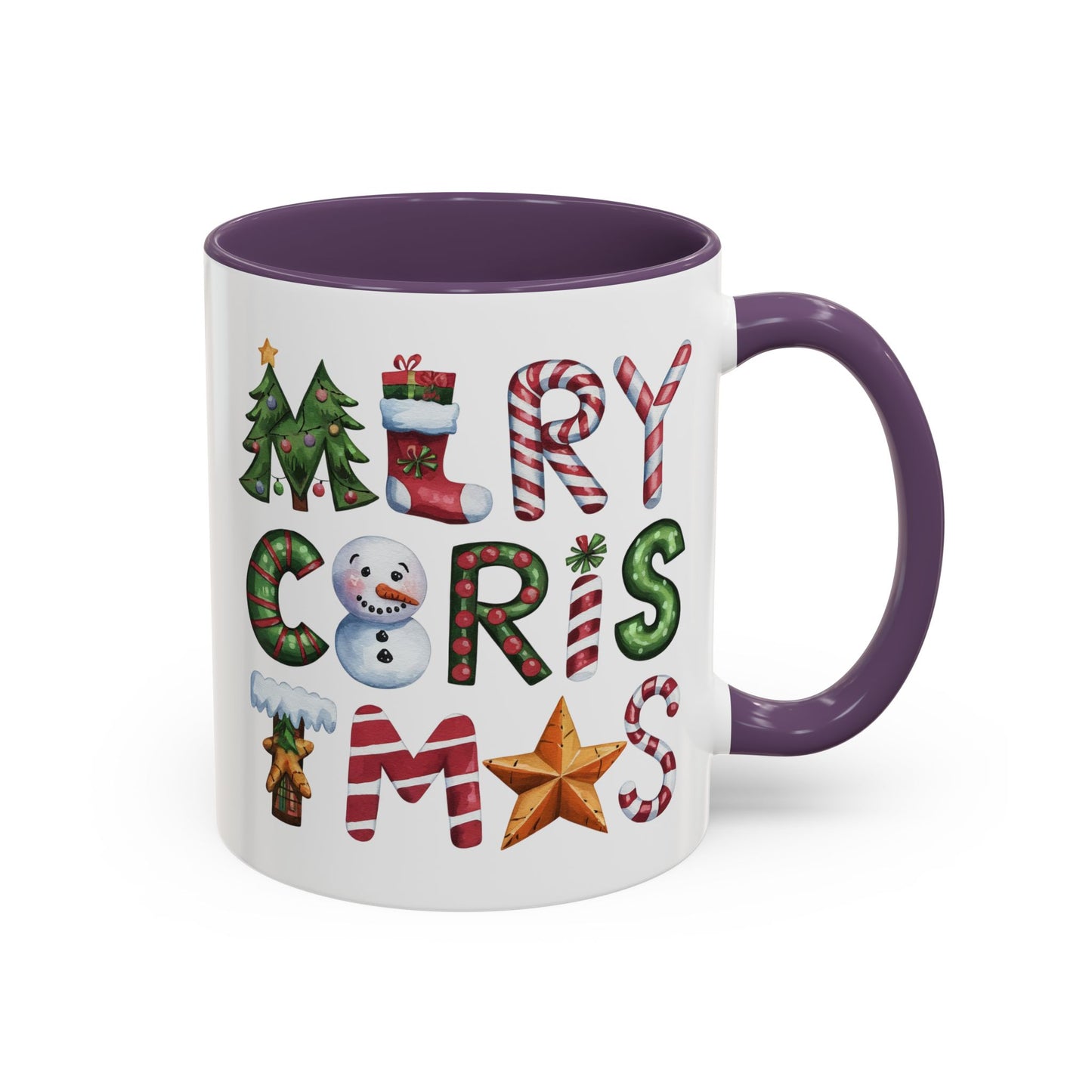 Christmas Mug - Merry Christmas Green Red & Gold Patterned Text
