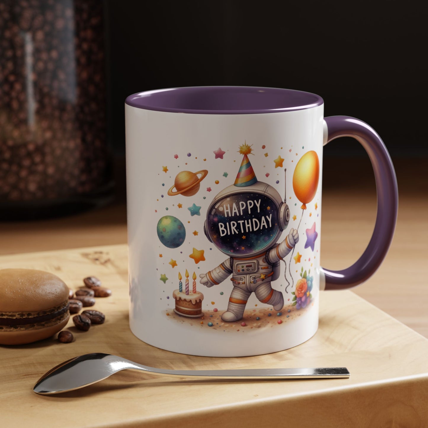 Birthday Mug - Happy Birthday Astronaut, Cake & Balloon